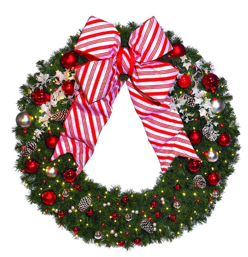 Candy Cane Commercial Wreath — Pre-Lit — commercial Christmas lighting from Holiday Light Supplies