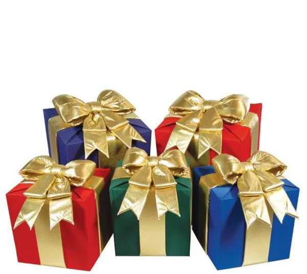 Large Gift Boxes with Gold Bow — commercial Christmas lighting from Holiday Light Supplies