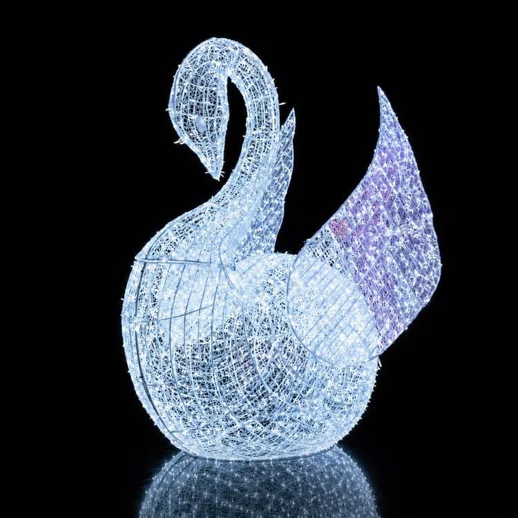 12' 3D Swan - 6000K White — commercial Christmas display from Holiday Light Supplies