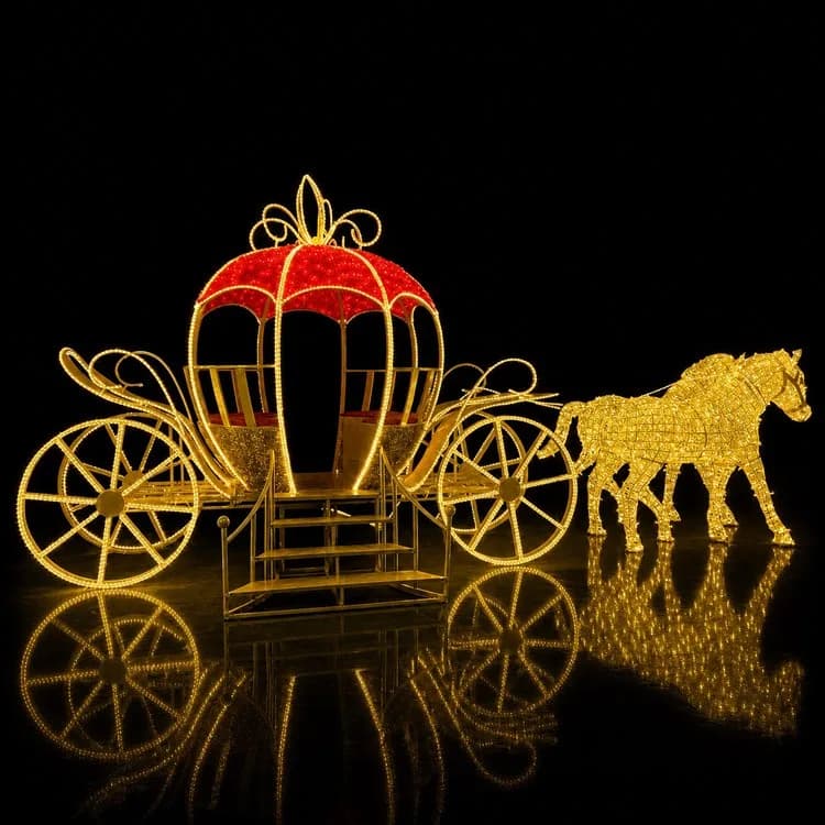 3D Horses with Carriage — commercial Christmas display from Holiday Light Supplies