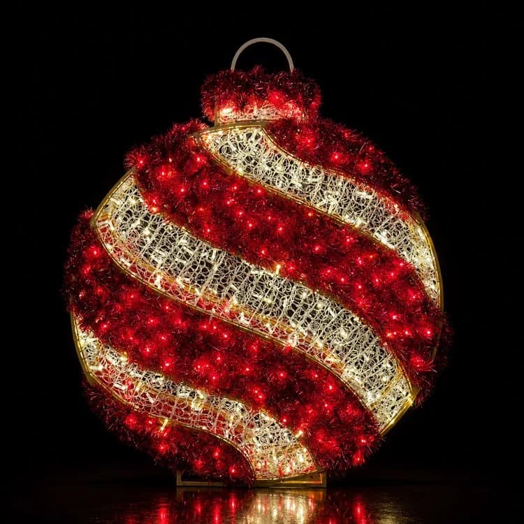 5' 3D Ornament - Warm White and Red — commercial Christmas display from Holiday Light Supplies