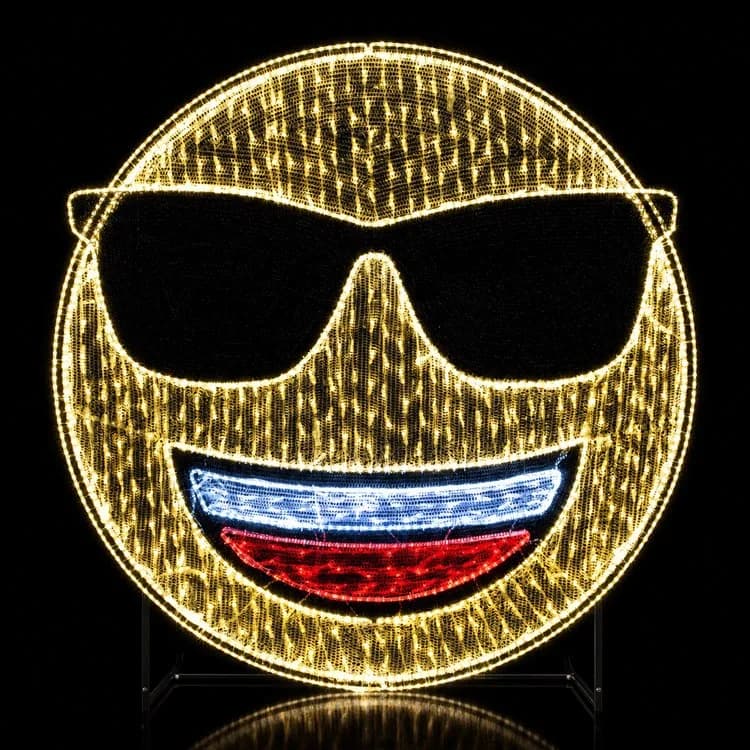 6' 2D LED Emoji with Sunglasses — commercial Christmas display from Holiday Light Supplies