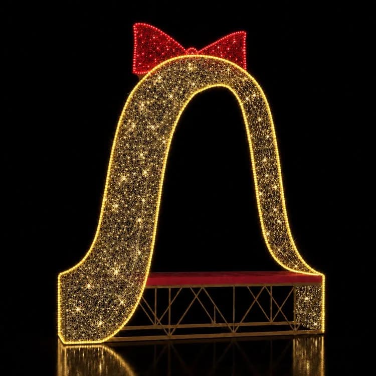 7' Bench with 3D Swirl and Christmas Bow — commercial Christmas display from Holiday Light Supplies