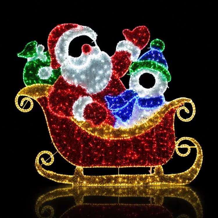 7' Santa, Snowman and Sleigh - Photo Op Display — commercial Christmas display from Holiday Light Supplies