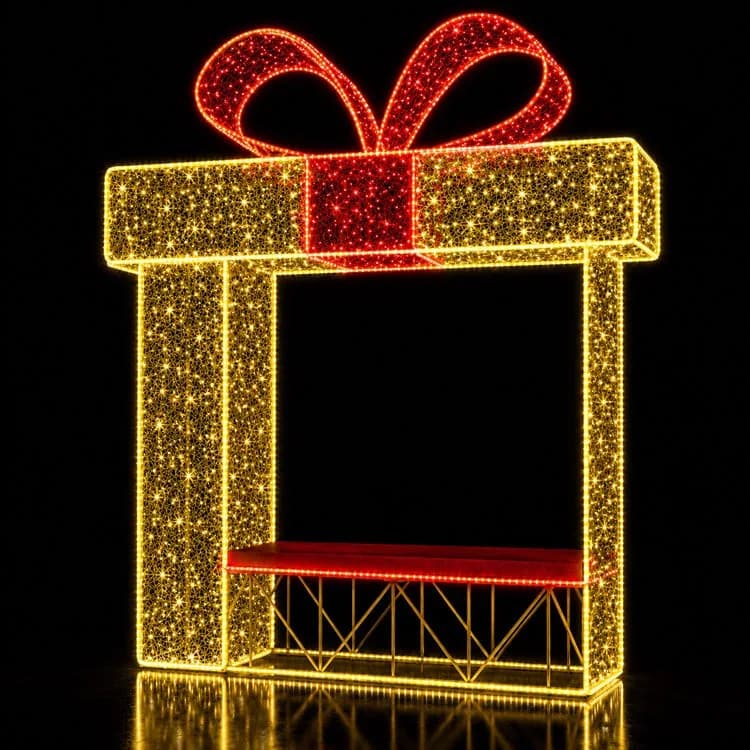 8' Bench - 3D Christmas Present — commercial Christmas display from Holiday Light Supplies