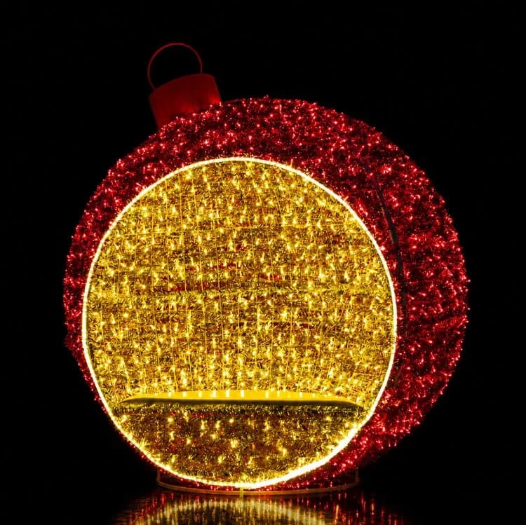 9' 3D Christmas Ornament - Warm White and Red - Photo Op Display — commercial Christmas display from Holiday Light Supplies