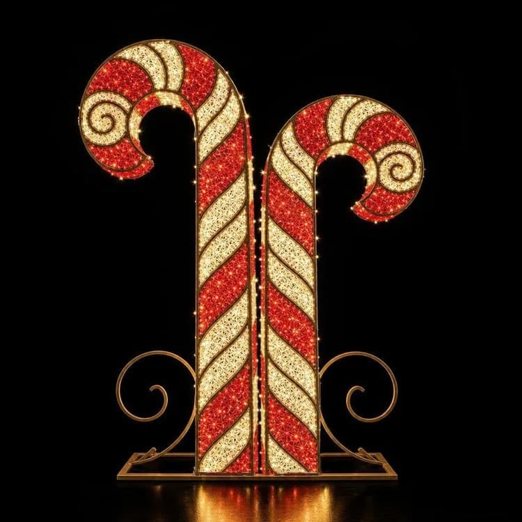 9' 3D LED Candy Cane - Red & Warm White — commercial Christmas display from Holiday Light Supplies