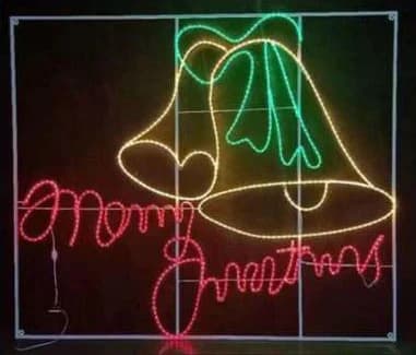 2D LED Bells Merry Christmas Motif, warm white and red