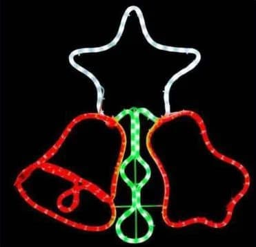2D LED Bells with Star Motif, red and cool white and green