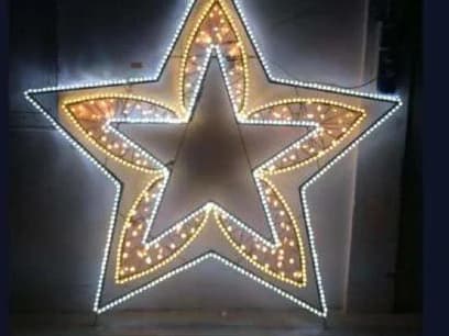 2D LED Christmas Star Motif, warm white and gold