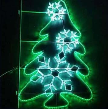 2D LED Christmas Tree with Snowflakes Motif, green and cool white