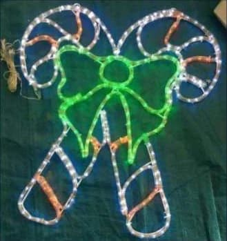 2D LED Crossed Candy Canes Motif, orange and cool white and green