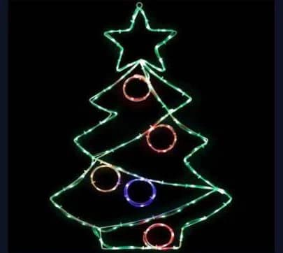 2D LED Decorated Christmas Tree Motif, green and cool white and red