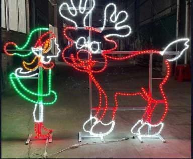 2D LED Elf with Reindeer Motif, red and green and cool white