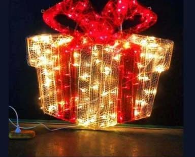 2D LED Gift Box Motif, warm white and red