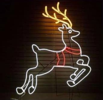 2D LED Leaping Reindeer Motif, warm white and gold and red