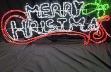2D LED Merry Christmas Script Sign, cool white and red and green