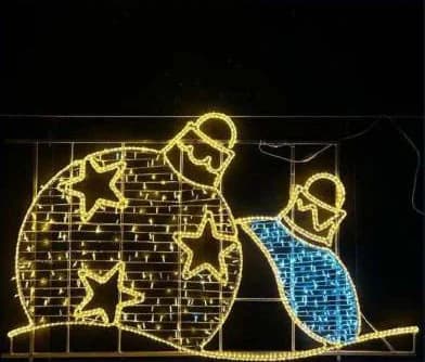 2D LED Ornament Baubles Motif, gold and blue