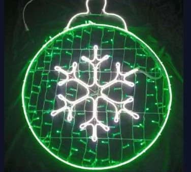 2D LED Ornament with Snowflake Motif, green and cool white