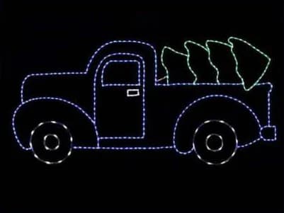 2D LED Pickup Truck with Christmas Tree, cool white and green