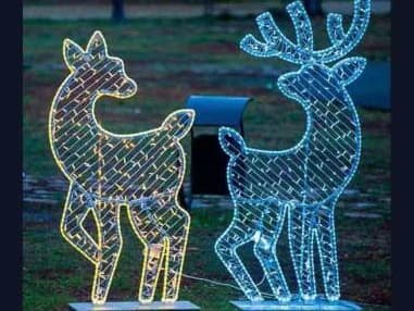 2D LED Reindeer Pair Motif, warm white and cool white