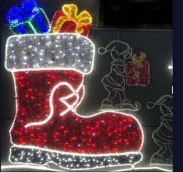 2D LED Santa Boot with Gifts Motif, red and cool white