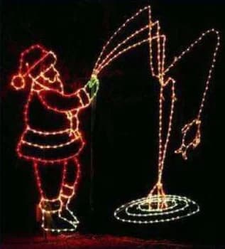 2D LED Santa Gone Fishing Motif, red and warm white
