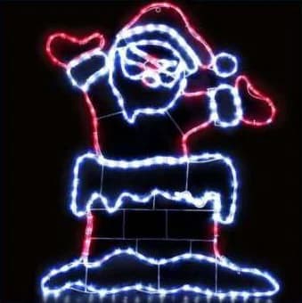2D LED Santa in the Chimney Motif, red and cool white and blue