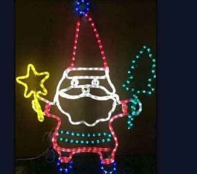 2D LED Santa with Star Wand Motif, red and yellow and green