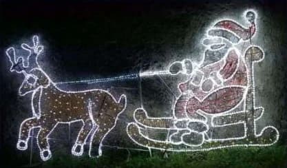 2D LED Santa's Sleigh and Reindeer Team, cool white and warm white