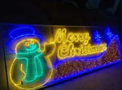 2D LED Snowman Merry Christmas Sign, yellow and blue and multicolour