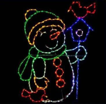 2D LED Snowman with Birdhouse Motif, multicolour