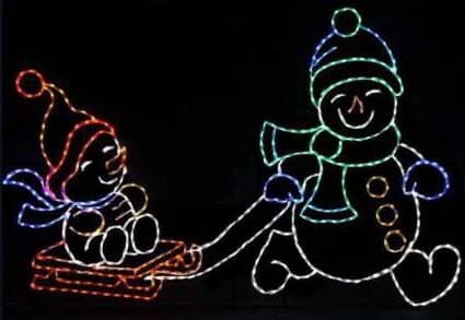2D LED Snowmen Sledding Scene, multicolour