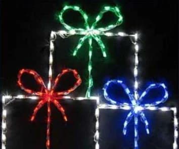 2D LED Stacked Gift Boxes Motif, cool white and red and green and blue