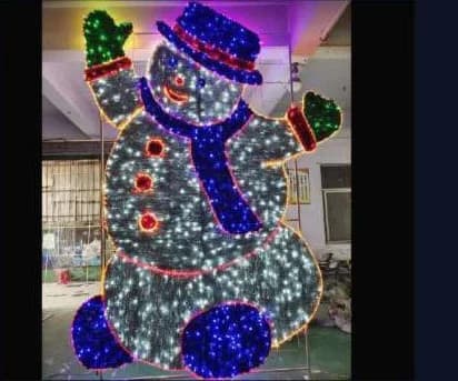 2D LED Waving Snowman Motif, cool white and blue and green