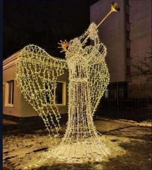 3D LED Angel with Trumpet, warm white