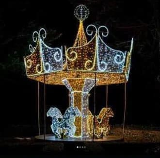 3D LED Carousel, warm white and gold and blue