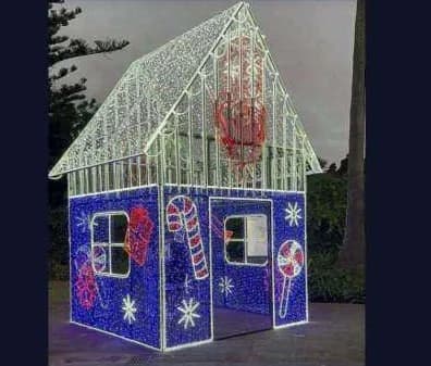 3D LED Christmas Cottage, cool white and blue and red
