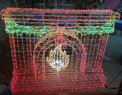 3D LED Fireplace Photo Op, red and green and warm white
