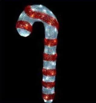 3D LED Giant Candy Cane, red and cool white