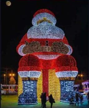 3D LED Giant Santa Walk-Through Arch, red and cool white and gold