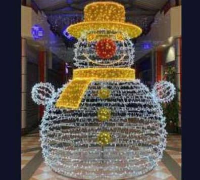 3D LED Giant Snowman, cool white and gold