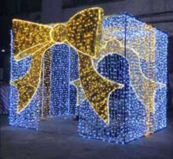 3D LED Gift Box Arch with Gold Bow, blue and gold