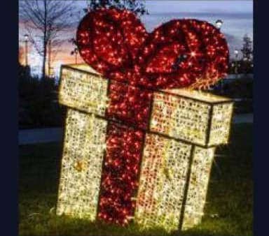 3D LED Gift Box, Red Ribbon, warm white and red