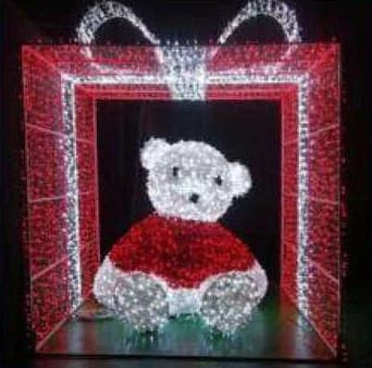 3D LED Gift Box with Teddy Bear, red and cool white