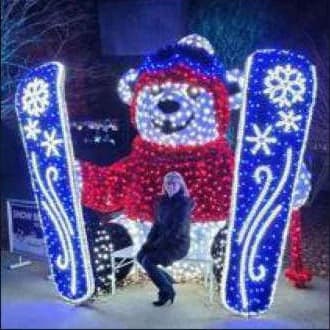 3D LED Polar Bear on Skis, red and blue and cool white