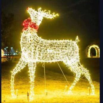 3D LED Reindeer with Bow, warm white and red
