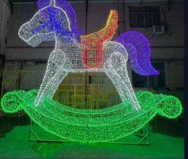 3D LED Rocking Horse, cool white and blue and green and orange