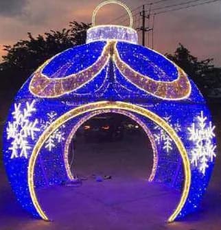 3D LED Royal Blue Ornament Arch, blue and gold and cool white