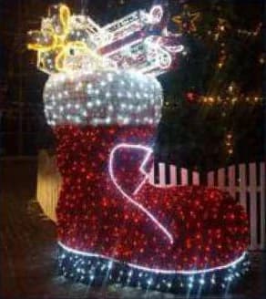 3D LED Santa Boot with Gifts, red and cool white and gold